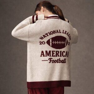 Anthropologie Flat White Game Day Football Cardigan Sweater | One Size NWT